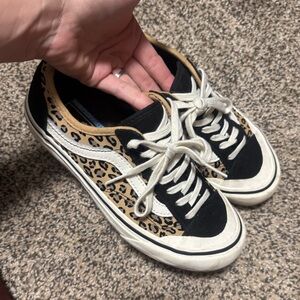 Leopard Print Vans Sneakers with Black and White Accents